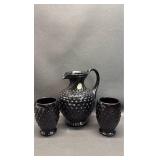 Never Used Vintage Tiara Exclusive Ebony Hobnail Pitcher and Tumblers