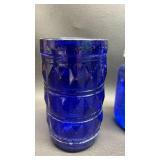 Cobalt Blue Glass Collection with Red Glass Bottle