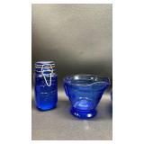 Cobalt Blue Glass Collection with Red Glass Bottle