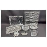 Awesome Fostoria Cubist Pattern Serving Dishes and Trays. Place setting Salt and Pepper shakers and Ashtray