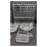 Awesome Fostoria Cubist Pattern Serving Dishes and Trays. Place setting Salt and Pepper shakers and Ashtray