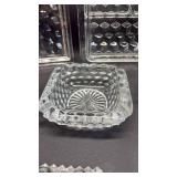Awesome Fostoria Cubist Pattern Serving Dishes and Trays. Place setting Salt and Pepper shakers and Ashtray