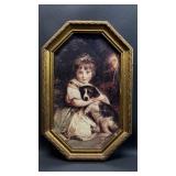 Miss Jane Bowles 18th Century Style Portrait Print with Dog in Octagonal Frame (approximately 13 inches tall)