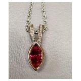 Avons Heart in A Circle Rhinestone Necklace and Ruby Like Stone in Pear Shape Necklace