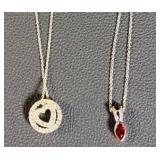 Avons Heart in A Circle Rhinestone Necklace and Ruby Like Stone in Pear Shape Necklace