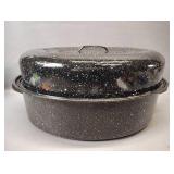 5 QUART BLACK WITH WHITE SPECKLES ROASTING PAN WITH LID