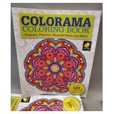 4 COLORAMA BRAND COLORING BOOKS AND 10CT COLORED PENCILS AND 12CT COLORED PENCILS