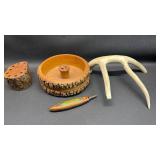 Rustic Home Decor Nut Bowl, Pic, Pic Holder and Antler