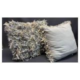 Pair Ribbon Fringe Throw Pillows Approximately 16 inch Square