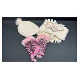 Knit and Fur Winter Accessories Bundle - Light Pink and Hot Pink