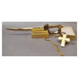 PIRATE BOOTY! CROSS PENDANT WITH GOLD TONE CHAIN METAL PIRATES SWORD FEOM FORT LARNED KANSAS