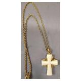 PIRATE BOOTY! CROSS PENDANT WITH GOLD TONE CHAIN METAL PIRATES SWORD FEOM FORT LARNED KANSAS