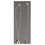 Avons Heart in A Circle Rhinestone Necklace and Ruby Like Stone in Pear Shape Necklace