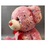 16 INCHES OF CUDDLES AND CUTENESS WITH THIS HOLOGRAPHIC HEART PINK STUFFED BEAR