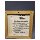 NATIVE AMERICAN PRINT ON WOOD ARROWHEAD, 11" TALL AND RESIN TILE FRAMED IN WOOD 7x7 INCHES