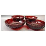 ANCHOR HOCKING ROYAL RUBY OLD CAFE BOWLS SET OF 4