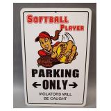 METAL SOFTBALL PLAYER PARKING ONLY SIGN