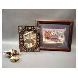 Longhorn, Framed Helen Paul Southwestern Print And Shells
