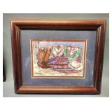 Longhorn, Framed Helen Paul Southwestern Print And Shells