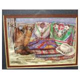 Longhorn, Framed Helen Paul Southwestern Print And Shells