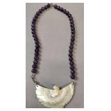 Amethyst Beaded Necklace and earring set with Mother of Pearl Eagle Pendants