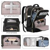 KROSIAS Travel Backpack for Women, Carry On Backpack for Airplanes Flight Approved, Waterproof Large Weekender Overnight Bag Fit 18.4 Inch Laptop with USB Charging Port, Black