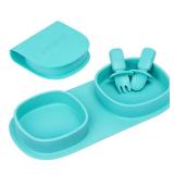 yahaa Silicone Foldable Novelty Dinner Plates,Baby Plates Travel Essential with Forks and Spoons,Microwave & Dishwasher Safe,Aqua