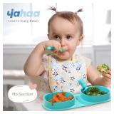 yahaa Silicone Foldable Novelty Dinner Plates,Baby Plates Travel Essential with Forks and Spoons,Microwave & Dishwasher Safe,Aqua
