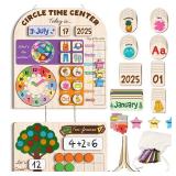 Mondily Interactive Calendar for Kids Ages 3-8, Circle Time Learning Center, Wooden Kids Calendar, Teaching Seasons, Years, Months, Days of Week, Language Skills, Preschool & Homeschool Calendars