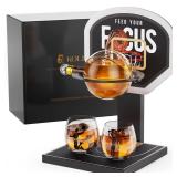Kollea Basketball Whiskey Decanter Set with Black Court Stand & 2 Glasses, Stylish Liquor Decanter Gift for Men, Dad, Brother, Husband, Sports Lover - Birthday, Anniversary, Christmas, Retirement Gift