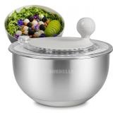 NORDELLE Stainless Steel Salad Spinner - Large Lettuce Dryer with Non-Slip Base & Instant Stop, BPA-Free Vegetable Washer, 5.3 Qt Cream White - Durable, Elegant & Premium