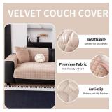MDSASFD Velvet Couch Cover, Washable Sectional Sofa Cover, Anti Slip Sofa Slipcovers for 3 Cushion Couch Sofa L Shaped Recliner, Furniture Protector Covers for Pets Kids(Khaki, Only 1 PCS)