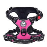 PoyPet Dog Harness No Pull, Reflective Adjustable No Choke Pet Vest with Front & Back Clips, Soft Padded and Control Training Handle for Large Dogs(Pink,XL)