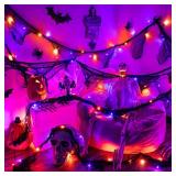 FFZZKJ Halloween Lights String Garland Creepy Black Cloth Timer 8 Modes Battery Operated/USB Powered Indoor Outdoor 9.9FT 30LED Black Gauze Hanging Halloween Decorations, Orange&Purple