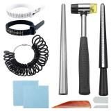 YUEARN 11Pcs Ring Sizer Measuring Tool, Premium Ring Making Kit with Ring Mandrel Circle Models Metal Stick Rubber Jewelers Hammer and Polishing Tools for Jewelry Making Crafts