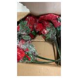 BLEUM CADE Artificial Christmas Flowers Hanging Poinsettias with Basket for Outdoors, Artificial Hanging Red Poinsettias for Xmas Decoration, UV Resistant Faux Flowers Christmas Decorations