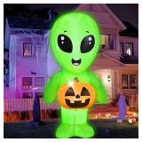 Joiedomi 5ft Tall Halloween Inflatable Alien, Alien Inflatable with Blow Up Pumpkin, Alien Blow Up Yard Decoration with Built-in LED Light for Halloween Party Indoor Outdoor Garden Lawn Yard Decor