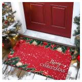 TYUU Christmas Doormat, Outdoor & Indoor Merry Christmas Door Mat Outside Holiday Door Mats for Front Door Entrances, 17\"x30\", Christmas Red