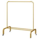 JIUYOTREE Metal Clothing Rack with Wheels 43.3 Inches Rolling Clothes Garment Coat Rack with Bottom Shelf Clothing Rack for Hanging Clothes Coats Skirts Shirts Sweaters Gold
