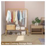 JIUYOTREE Metal Clothing Rack with Wheels 43.3 Inches Rolling Clothes Garment Coat Rack with Bottom Shelf Clothing Rack for Hanging Clothes Coats Skirts Shirts Sweaters Gold