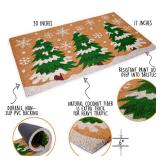 MAINEVENT Christmas Tree Door Mat 30x17 Inch, Winter Holiday Welcome Mat for Covered Outdoor Area, Coir Doormat w/Non-Slip PVC Backing