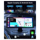 Portable Wireless Carplay Screen for Car: 10.26\" HD Car Tablet Compatible with Apple Carplay Android Auto Stereo Touchscreen with 4K Dash Cam/Backup Camera/GPS Navigation/Mirror Link
