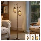 68" Rustic Farmhouse Tree Trunk Floor Lamp Country Brown Finish Wood Vintage Standing Tall Lamp with Lantern Stepless Dimmable Industrial Floor Lamp Decor for Bedroom Living Room Office Hotel - Retail