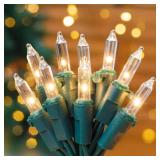 Hopolon Clear Christmas Lights Set 2PACK 50Count 13Feet Incandescent Bulb Mini String Lights for Indoor Christmas Tree Garland Birthday Wedding Festival Decor, Warm White