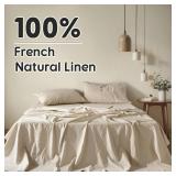 Shilucheng 100% French Linen Sheets - Queen Size Bed Sheets, Breathable & Cooling Pure Linen Sheets,Soft Durable and Tear Resistant -16 Inch Deep Pocket - 4Pcs (Linen, Queen)