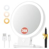 Auxmir 1X/30X Magnifying Mirror with Light, Double Sided Makeup Mirror with Adjustable 3 Color Light, 2000mAh Rechargeable Lighted Magnifying Mirrors with Tweezer, Foldable Travel Mirror with Rotation