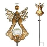 Starryfill Angel Stake Solar Lights with Crackle Glass Globe Waterproof Warm White LED, 40.5 inches Height Metal Bronze Stake Garden Patio Art Decor, Memorial Gift for Mom Women or Friends