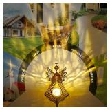 Starryfill Angel Stake Solar Lights with Crackle Glass Globe Waterproof Warm White LED, 40.5 inches Height Metal Bronze Stake Garden Patio Art Decor, Memorial Gift for Mom Women or Friends