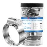 PEROMI 12PCS Heavy Duty Hose Clamps Stainless Steel 304, 2\" Hose Clamp to 2-3/4\" Hose Clamp (50-70mm) Adjustable Worm Gear Drive Hose Clamps,Reusable Pipe Clamp for Automotive, Garden and Industry
