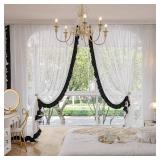 Deeprove Black and White Lace Curtains 84 Inches Long, Lacy Boho Antique Vintage Victorian Floral Sheer 2 Panels for Bedroom Living Room Halloween Luxury Gothic Mid-Century Decor, W57 x L84
